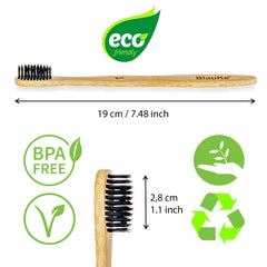 Bamboo Toothbrush Set 5-Pack -  Eco-Friendly, Biodegradable, Bamboo Toothbrushes with Black Charcoal Bristles.