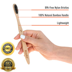 Bamboo Toothbrush Set 5-Pack -  Eco-Friendly, Biodegradable, Bamboo Toothbrushes with Black Charcoal Bristles.